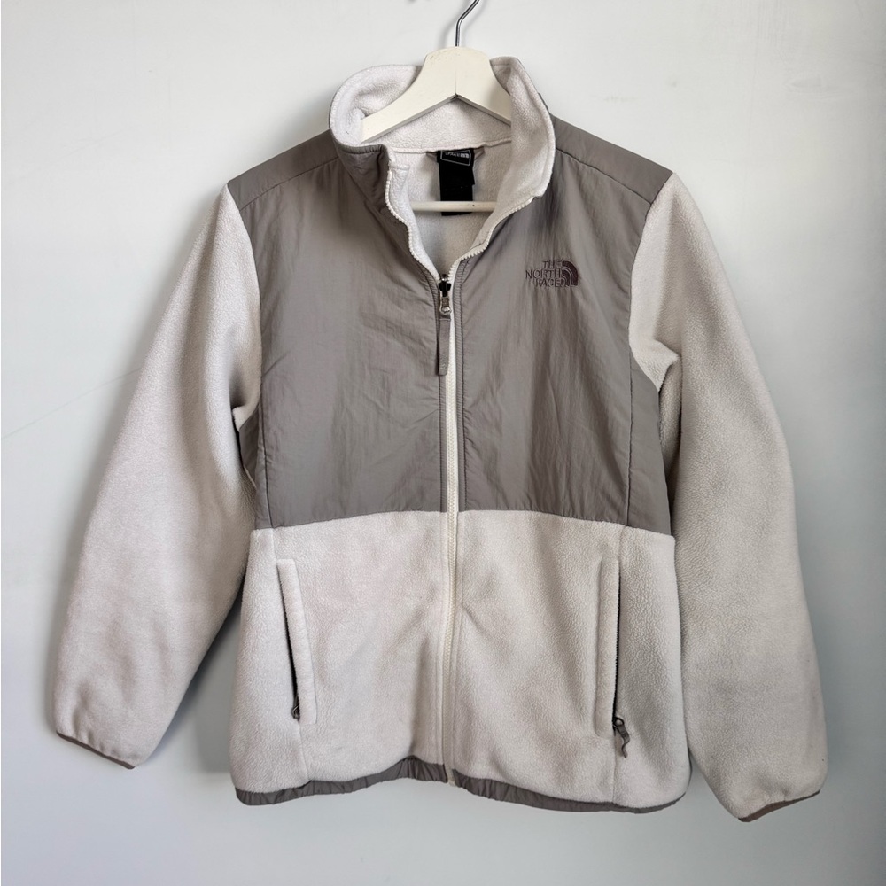 The North Face Denali Full Zip Childrens White and Gray Fleece Jacket Size XL